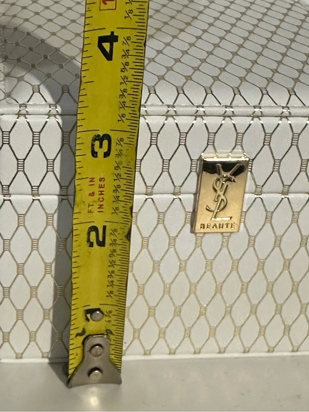 Yves Saint Laurent White and Gold Lattice vanity box